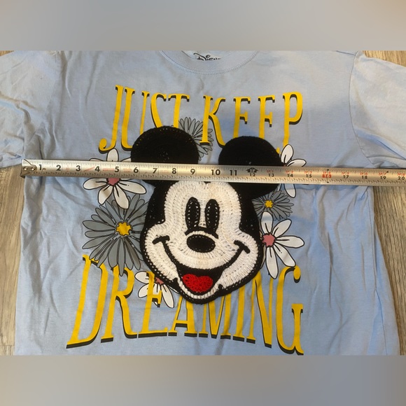 Disney Mickey Mouse Embroidered Blue Short Sleeve Crop Top Women’s Size Small - Picture 2 of 5